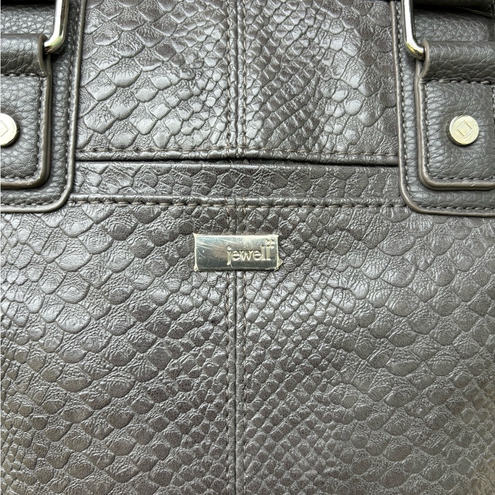 Jewell By Thirty One Gray Faux Reptile Skin Short Handle Tote and Clutch/Wallet - Picture 5 of 15